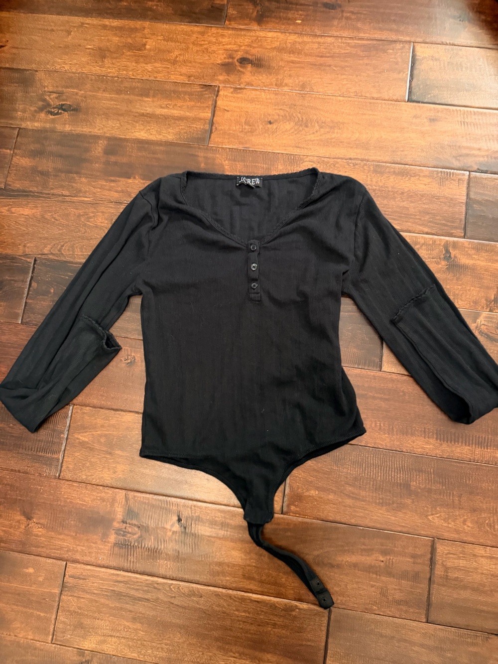 J. Crew Black Ribbed Henley Long-Sleeve Bodysuit